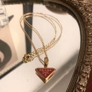 PRADA vintage repurposed gold red pendant necklace